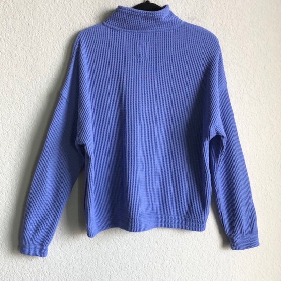 Aerie Cozy Up Waffle Quarter Zip Sweater Pullover Medium Blue Periwinkle - Picture 3 of 9